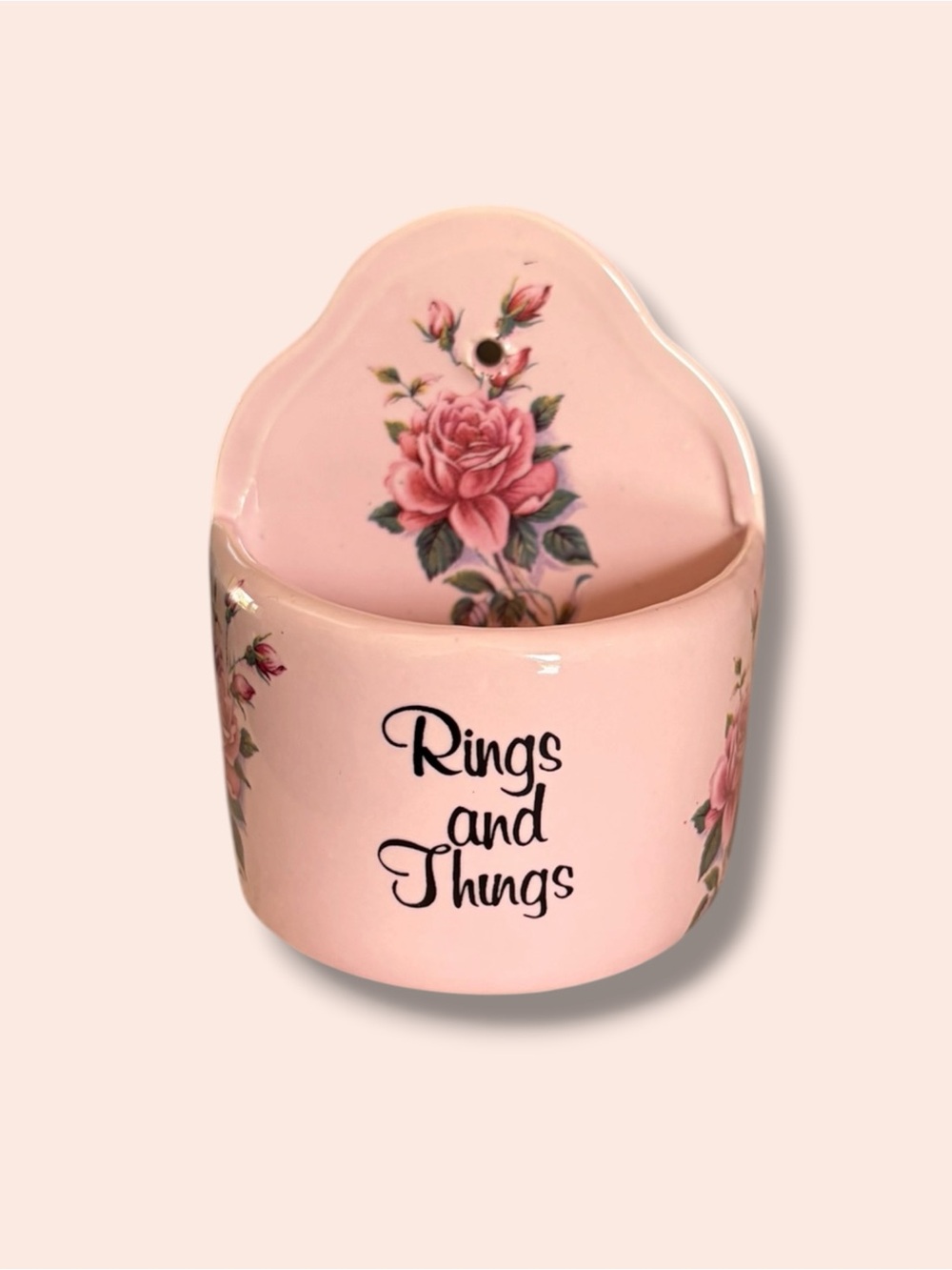 Vintage Pink Floral Ceramic Ring Holder
